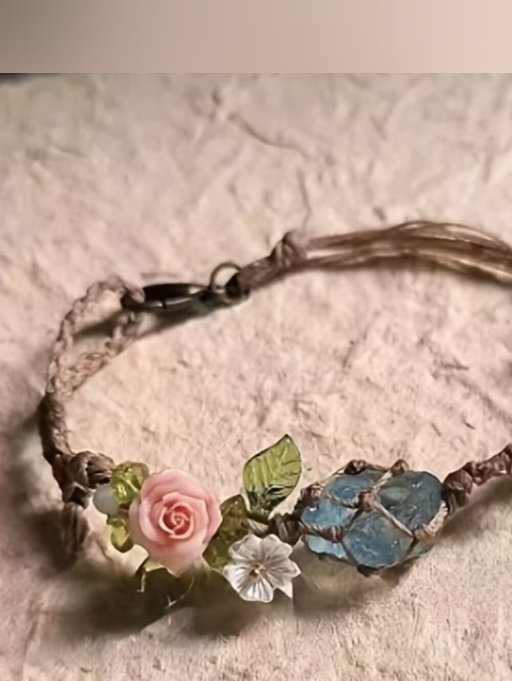 Handcrafted Dainty Floral Beaded Bracelet in Pink and Blue